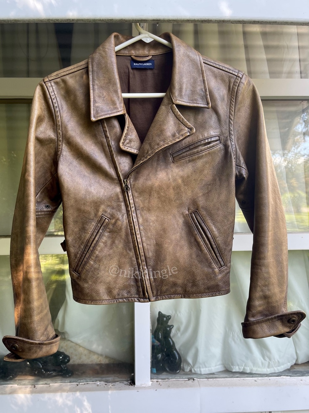Ralph Lauren Distressed Brown Leather Moto Biker Jacket 40s 50s Burnished XXS